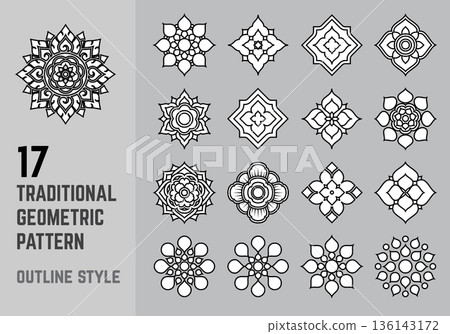 tradition geometric pattern icon symbol vector set 136143172