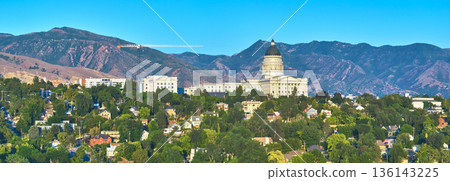 Aerial Utah State Capitol Downtown Salt Lake City Mountains Panorama Aerial Utah State Capitol Downtown Salt Lake City Mountains Panorama 136143225