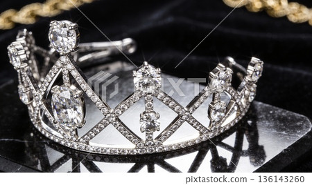 Luxury Diamond Tiara on Reflective Surface with Cinematic Lighting 136143260