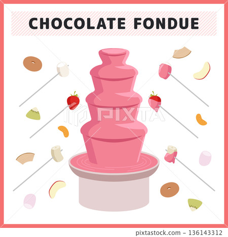 Chocolate fondue illustration set Chocolate fountain and fruit sweets vector material 136143312