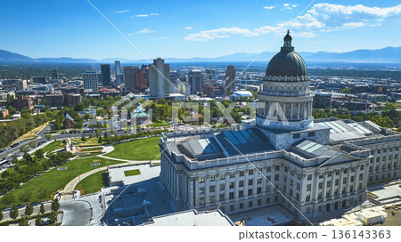 Aerial Utah State Capitol Downtown Salt Lake City Skyline Wasatch Mountains Aerial Utah State Capitol Downtown Salt Lake City Skyline Wasatch Mountains 136143363