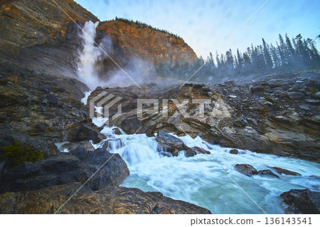 Takakkaw Falls Powerful Waterfall Flowing Over Rocky Mountain in Yoho National Park Takakkaw Falls Powerful Waterfall Flowing Over Rocky Mountain in Yoho National Park 136143541