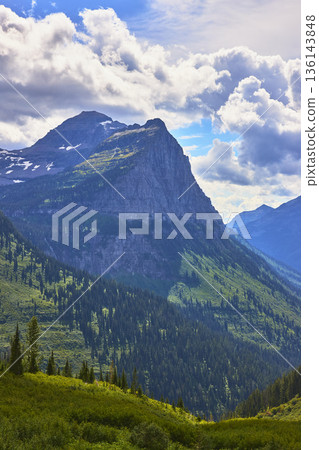 Mountain Peak Evergreen Forest and Dramatic Cloudscape in Summer Mountain Peak Evergreen Forest and Dramatic Cloudscape in Summer 136143848