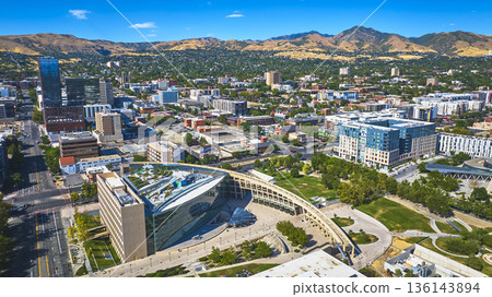 Aerial Salt Lake City Downtown Public Library Urban Skyline Wasatch Mountains Aerial Salt Lake City Downtown Public Library Urban Skyline Wasatch Mountains 136143894