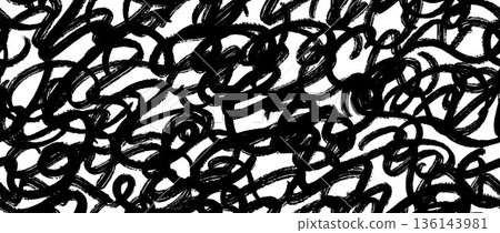 Seamless brush stroke scribbles texture. Grunge rough sketched scrawl background. Repeated hand drawn abstract doodles pattern. Black bold pencil chalk or crayon squiggle lines wallpaper. Vector Seamless brush stroke scribbles texture. Grunge rough sketched scrawl background. Repeated hand drawn abstract doodles pattern. Black bold pencil chalk or crayon squiggle lines wallpaper. Vector 136143981