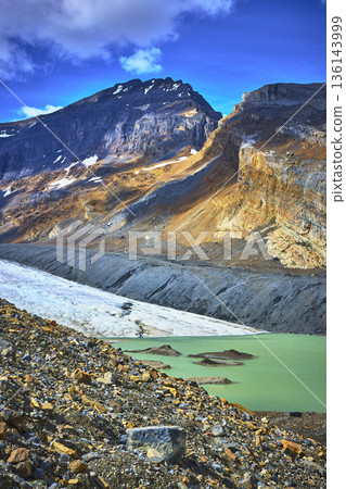Athabasca Glacier Turquoise Meltwater Pool Rugged Mountain Landscape Canada 136143999