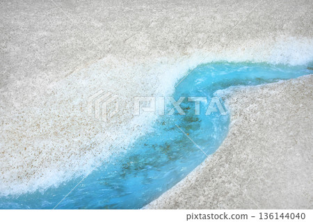 Glacier Meltwater Stream and Ice Texture with Vivid Blue Water 136144040