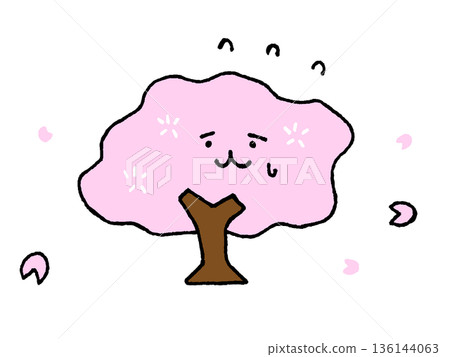 一幅櫻花盛開卻面露憂愁的插圖 一幅櫻花盛開卻面露憂愁的插圖 136144063