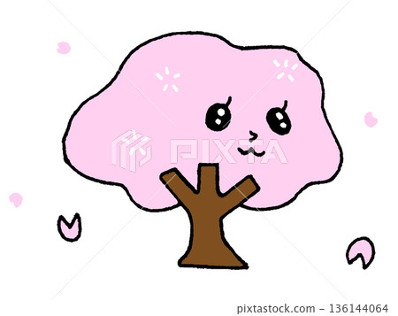一棵可愛盛開的櫻花樹的插圖 136144064