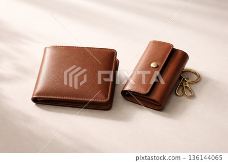 一款皮革皮夾和鑰匙包的簡單產品圖片 一款皮革皮夾和鑰匙包的簡單產品圖片 136144065