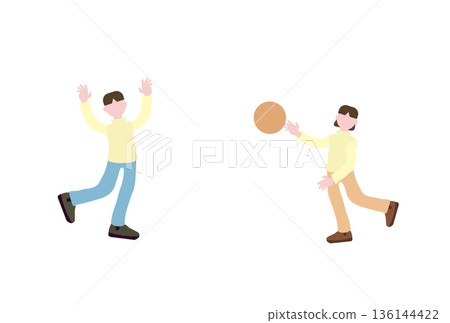 孩子玩球的扁平化插畫 孩子玩球的扁平化插畫 136144422