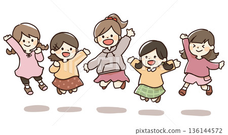 Illustration of jumping children Illustration of jumping children 136144572