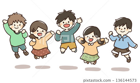 跳躍兒童的插圖 136144573