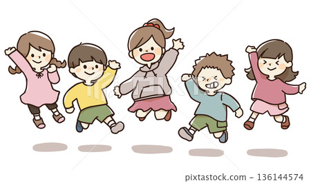 跳躍兒童的插圖 136144574