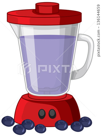Red Kitchen Blender with Purple Blueberry Smoothie and Fresh Berries 136144659