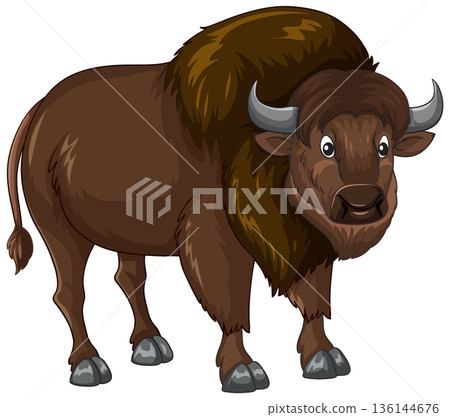 Cartoon American Bison Vector Illustration Isolated on White Background Cartoon American Bison Vector Illustration Isolated on White Background 136144676
