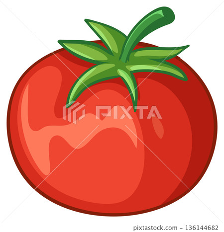 Fresh Red Tomato Vector Illustration with Green Stem and Leaves Fresh Red Tomato Vector Illustration with Green Stem and Leaves 136144682