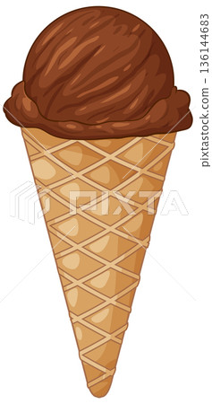 Single Scoop Chocolate Ice Cream in a Crispy Waffle Cone 136144683