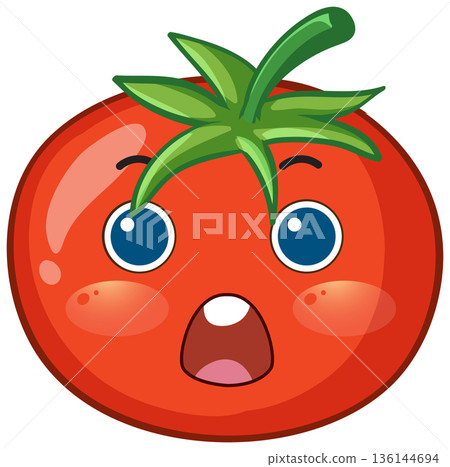 Surprised Red Tomato Cartoon Character with Wide Eyes and Open Mouth 136144694