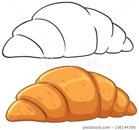 Fresh Baked Croissant Vector Illustration in Colored and Line Art Styles 136144706