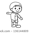 Cute line drawing of a boy carrying a school bag 136144809