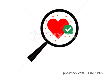 Magnifying Glass Over A Red Heart With Green Check Mark Signifying Love Verified and Approved Magnifying Glass Over A Red Heart With Green Check Mark Signifying Love Verified and Approved 136144972