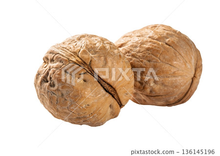 Pair of Walnuts Isolated on White Background, Healthy Food and Snack Concept. Still Life Pair of Walnuts Isolated on White Background, Healthy Food and Snack Concept. Still Life 136145196