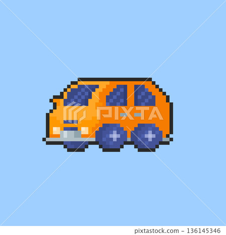 Pixel art Yellow Car game asset design 136145346