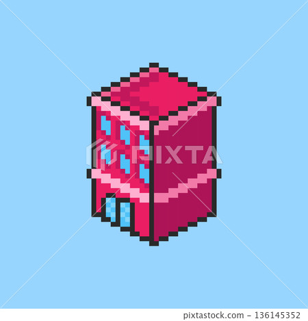 Pixel art Red Hotel Building game asset design 136145352