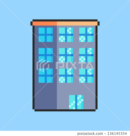 Pixel art Hotel Building game asset design 136145354