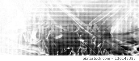 Halftone wrinkled cellophane overlay. Dotted crumpled plastic texture. Grainy comic gritty paper wallpaper. Bitmap rough creased film background. Old creasy surface in cartoon pop art style. Vector 136145383
