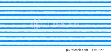 Bright blue seamless stripes background. Abstract watercolor strokes repeated pattern. Summer pastel straight horizontal lines for fabric, wrapping paper, textile, banner, poster. Vector wallpaper 136145399