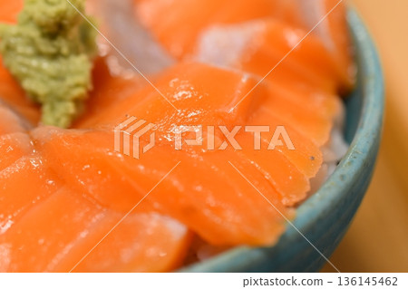 Salmon bowl, seafood bowl, close-up 136145462