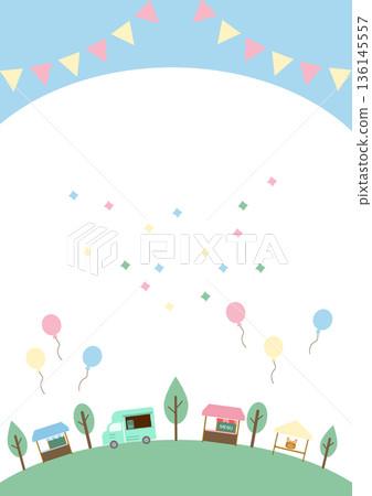 Vertical background for spring market flyers: copy space for sky, garland, and balloons Vertical background for spring market flyers: copy space for sky, garland, and balloons 136145557