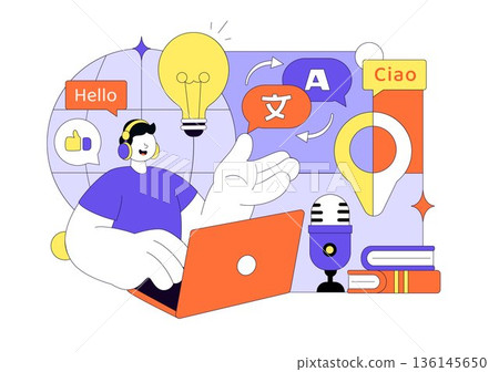 Translator Service Vector Illustration Showing Multilanguage Translation Across Various Countries Using A Dictionary In Flat Cartoon Style Background Translator Service Vector Illustration Showing Multilanguage Translation Across Various Countries Using A Dictionary In Flat Cartoon Style Background 136145650