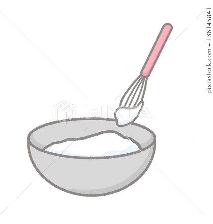 Hand-drawn illustration of a baking bowl and whisk Hand-drawn illustration of a baking bowl and whisk 136145841