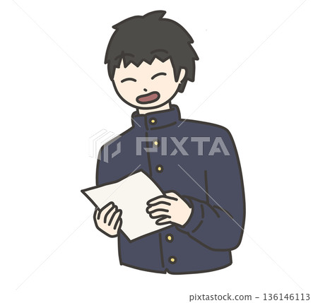 圖解：一個穿著校服、微笑的男孩正在接過印刷稿 136146113