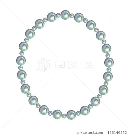 Pink beads. Hand-drawn watercolor illustration. Isolate. Women's accessory or Christmas tree decoration. Element of design for postcards, banners, packaging, and more. 136146252