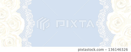 Antique style lace and white rose flower illustration 136146326