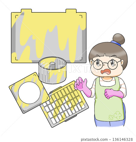 Oily range hood and woman Oily range hood and woman 136146328