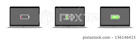 Illustration set showing laptop charging stages 136146415