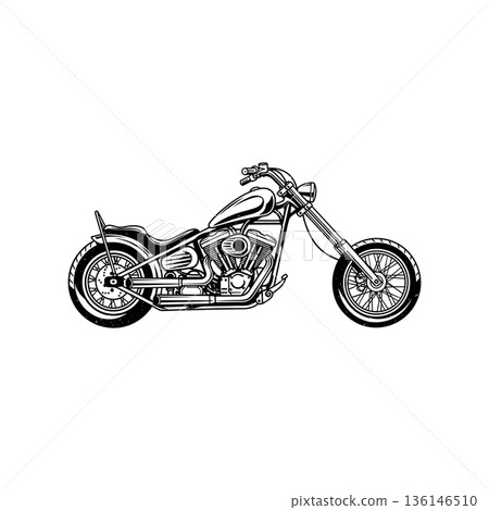 Black and white American Vintage Chopper Motorcycle vector design, used for logo or t-shirt design element Black and white American Vintage Chopper Motorcycle vector design, used for logo or t-shirt design element 136146510