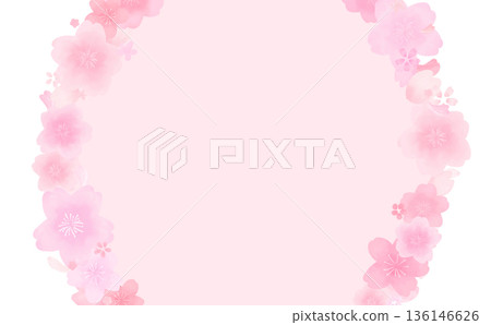 Watercolor style cute cherry blossom left and right circular frame_inside pink background Watercolor style cute cherry blossom left and right circular frame_inside pink background 136146626