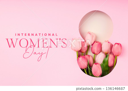 Background for International Women's Day with tulips and 8 Background for International Women's Day with tulips and 8 136146687