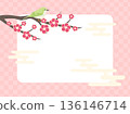 粉紅色日式圖案背景，飾以梅花和日本白茉莉花 136146714