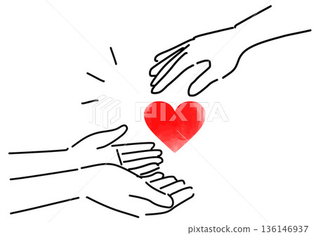 一幅簡單的線條畫，描繪了一隻手雙手接過一顆心。 136146937