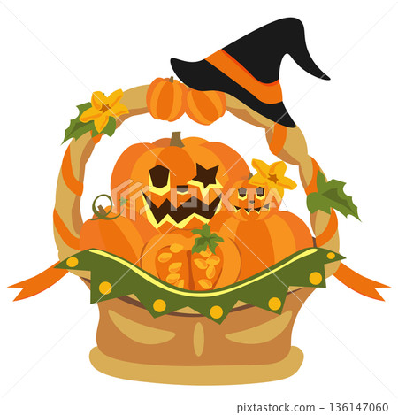萬聖節主題籃子插圖 136147060