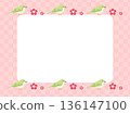 粉紅色日式圖案背景，飾以梅花和日本白茉莉花 136147100