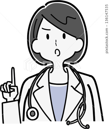 Illustration of a female doctor giving a warning Illustration of a female doctor giving a warning 136147535