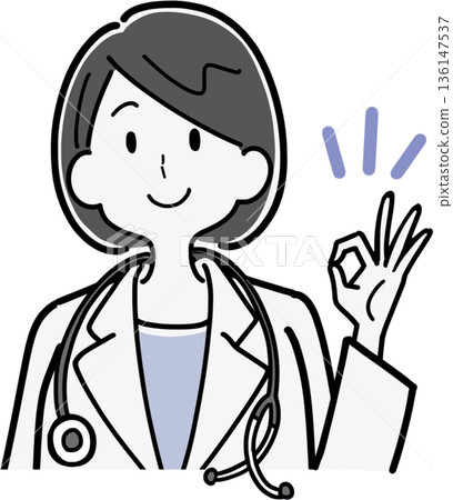 Illustration of a female doctor giving an OK sign 136147537